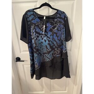 Rosegal Butterfly Top‎ Size 2XL New With Tags Black Sheer Ruffle Flowy